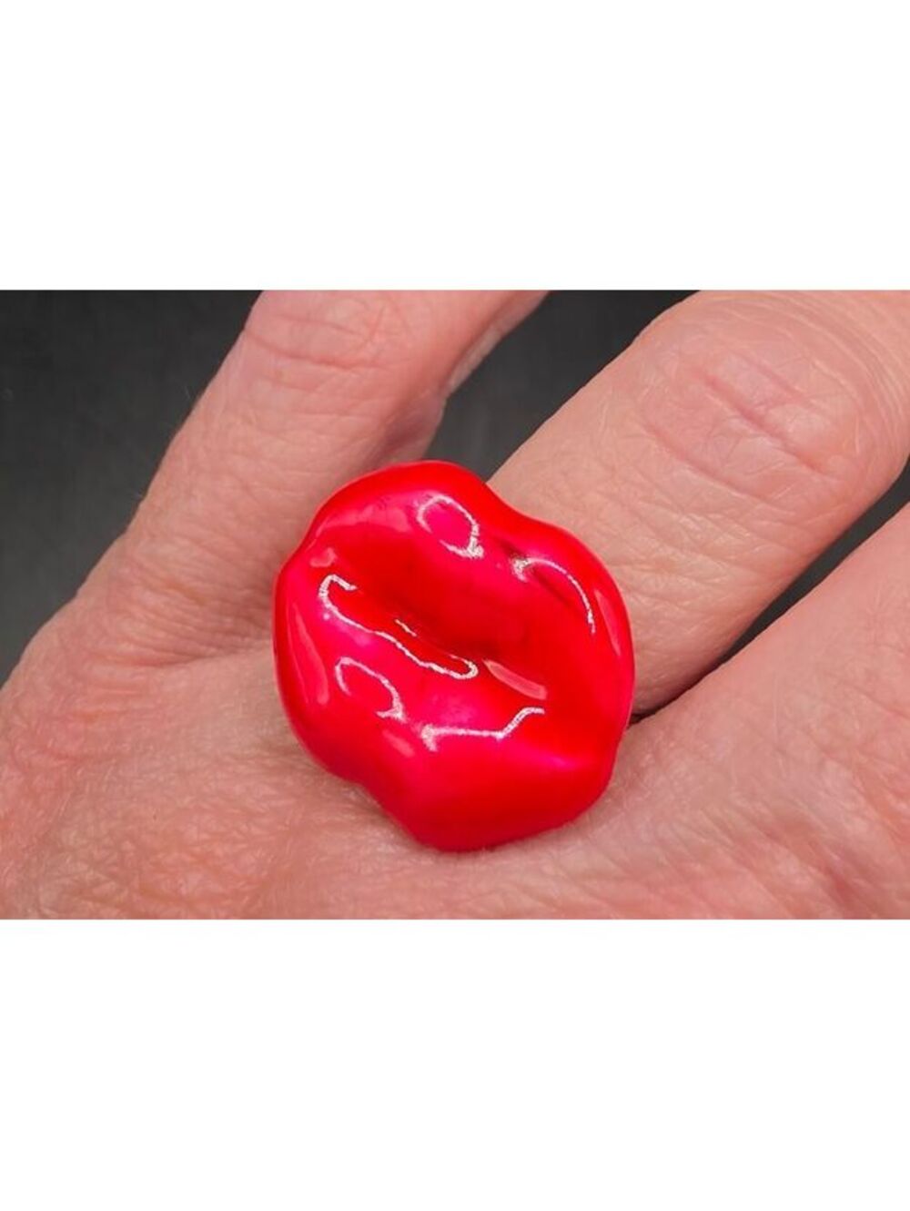 Silver Plated Red Lips Modern Ring Size Adjustable